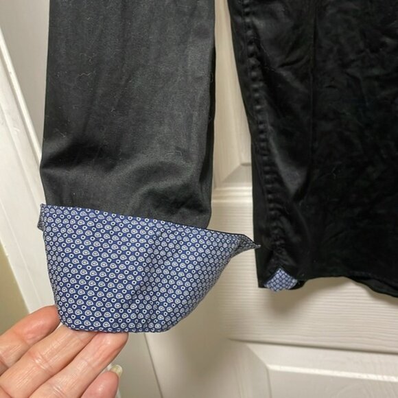 TED BAKER London Button Down Black w Blue Paisley Cuff Collar Shirt Size S - Picture 8 of 10